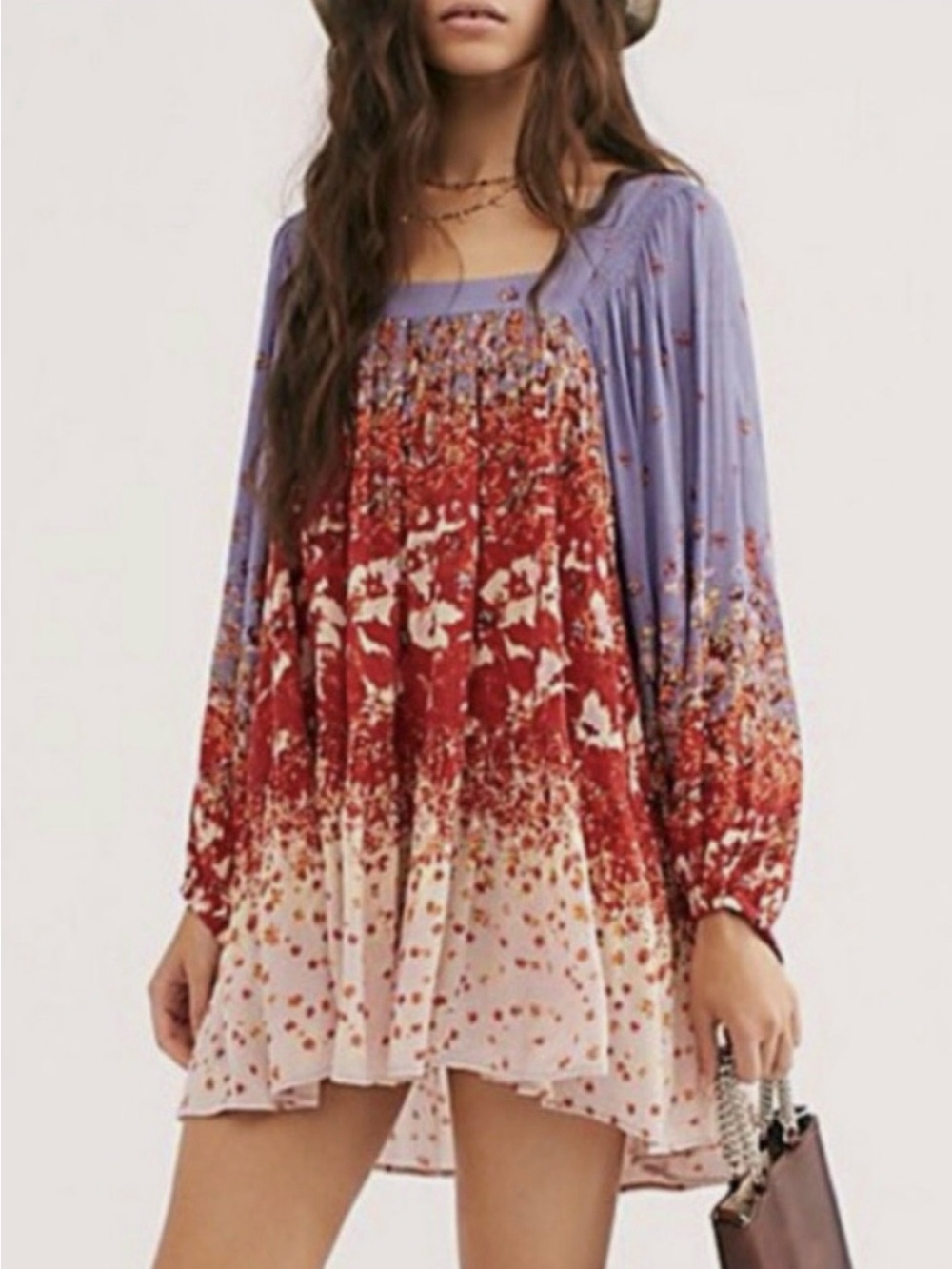 Free People Simple Thing Floral Tunic Babydoll Dress Orange Combo XS
